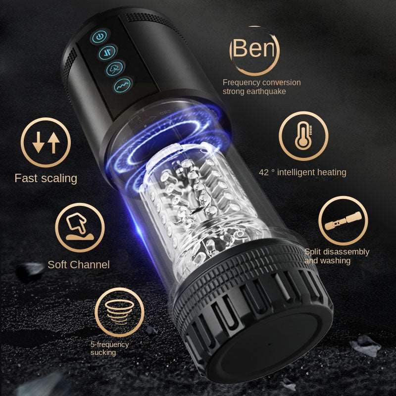 Black Panda Adams 5 Sucking 5 Telescoping 10 Vibrating Oral Sex Male Masturbator - Image 5