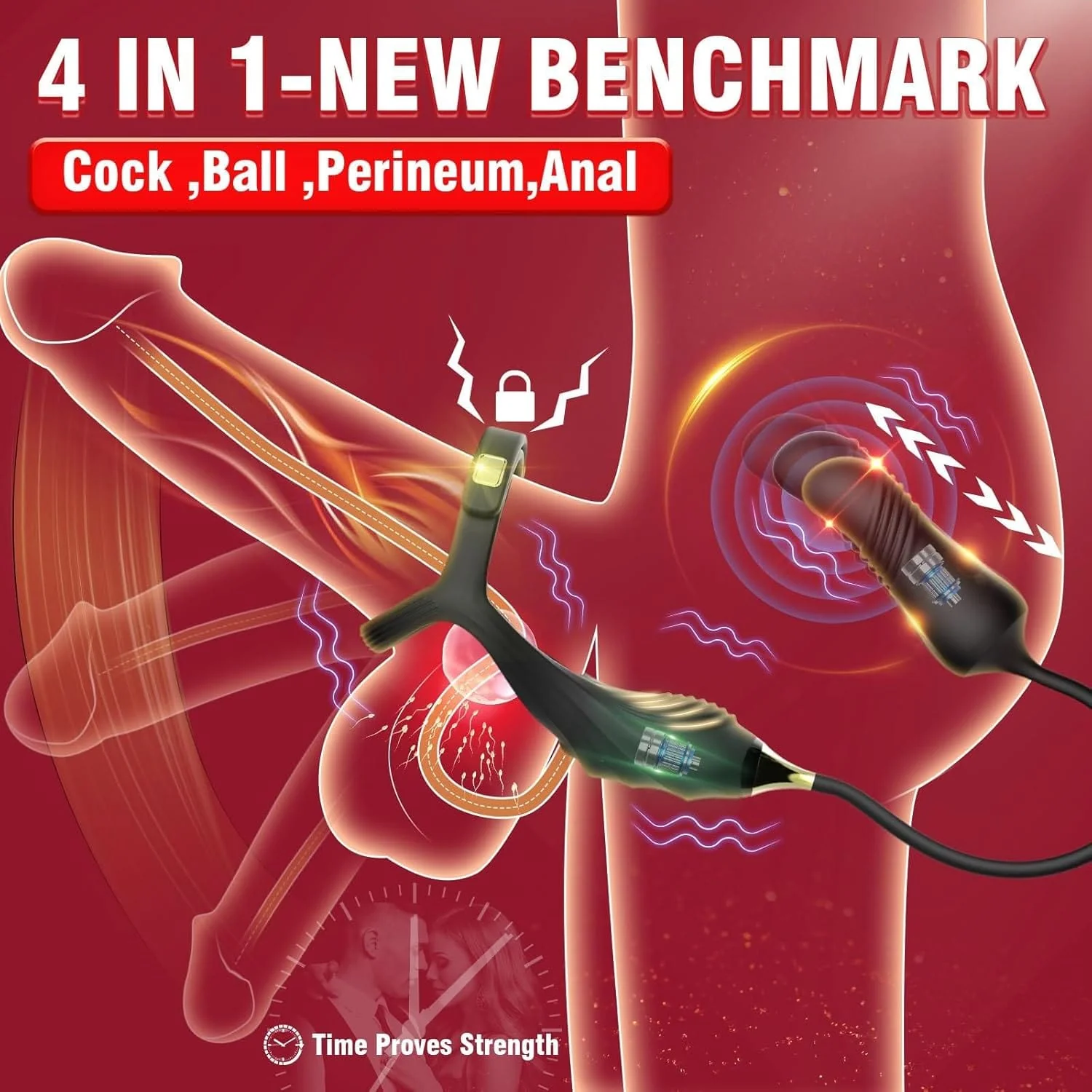 2 In 1 penis Ring thrusting anal Prostate Massager with Adjustable ring buckle - Image 2