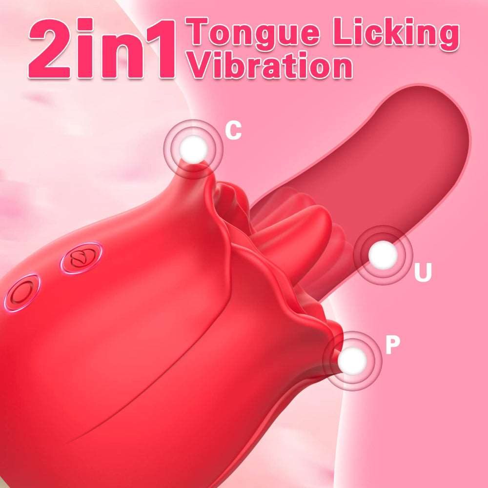 2 In 1 Rose Clitoris Vibrator Tongue Licking Thrusting Vibrator Nipple Stimulator - Image 3