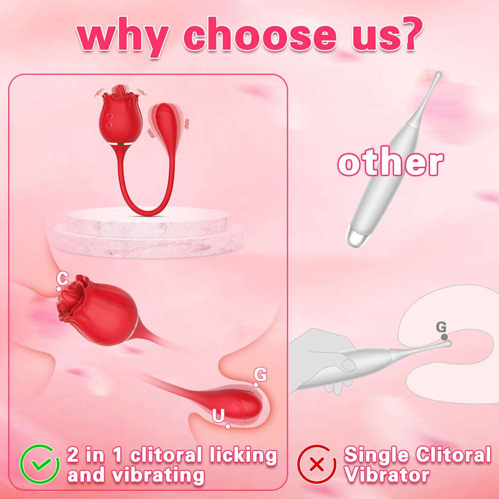 2 In 1 Rose Clitoris Vibrator Tongue Licking Thrusting Vibrator Nipple Stimulator - Image 5