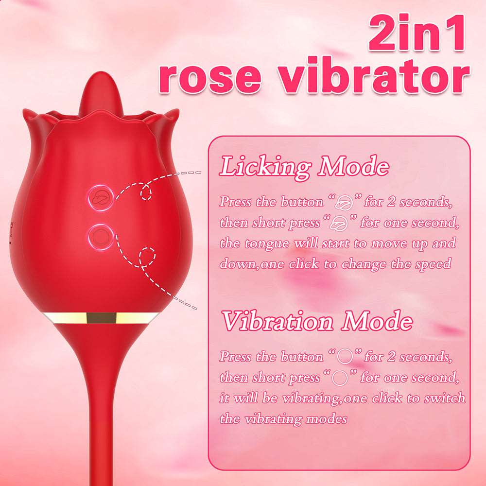 2 In 1 Rose Clitoris Vibrator Tongue Licking Thrusting Vibrator Nipple Stimulator - Image 6