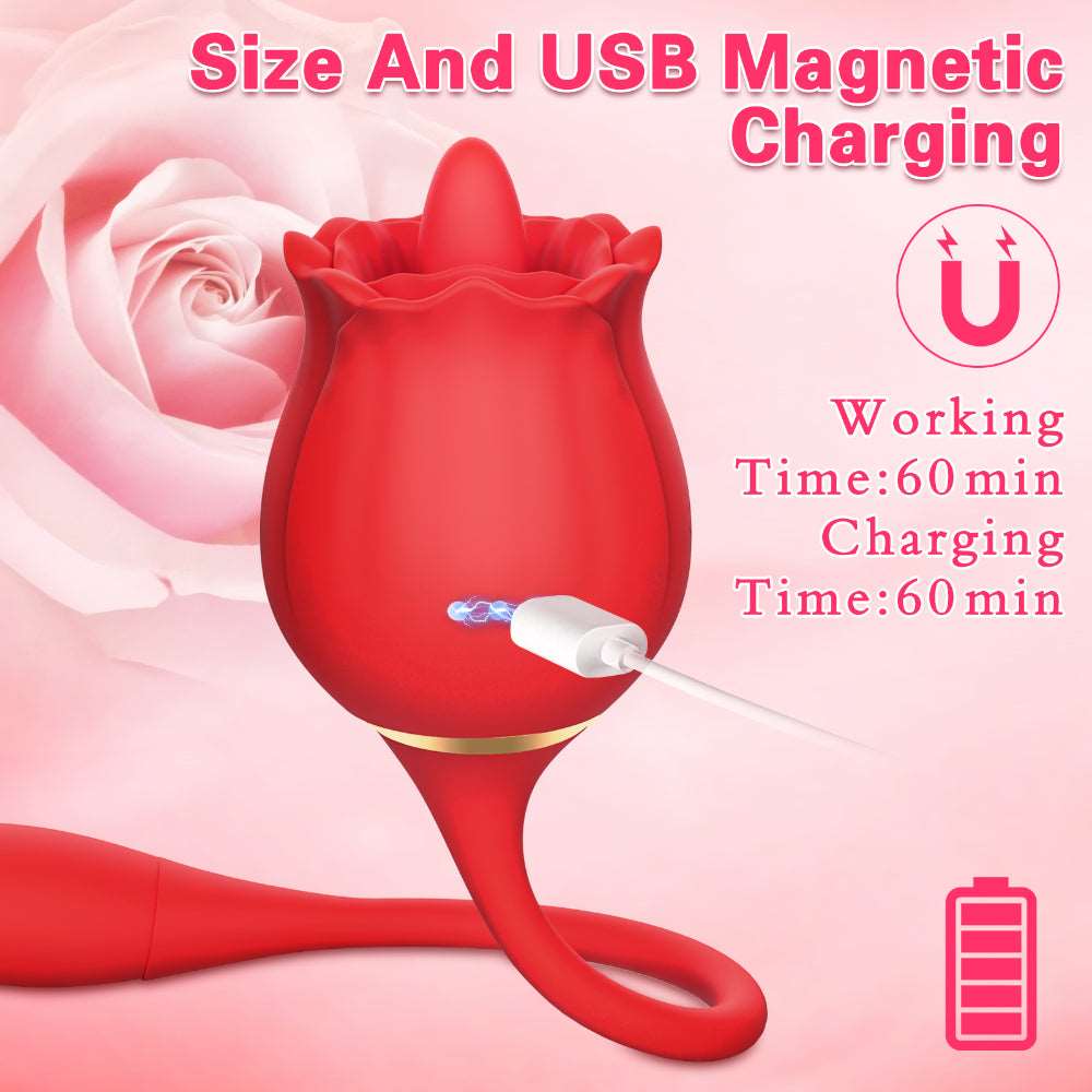 2 In 1 Rose Clitoris Vibrator Tongue Licking Thrusting Vibrator Nipple Stimulator - Image 7