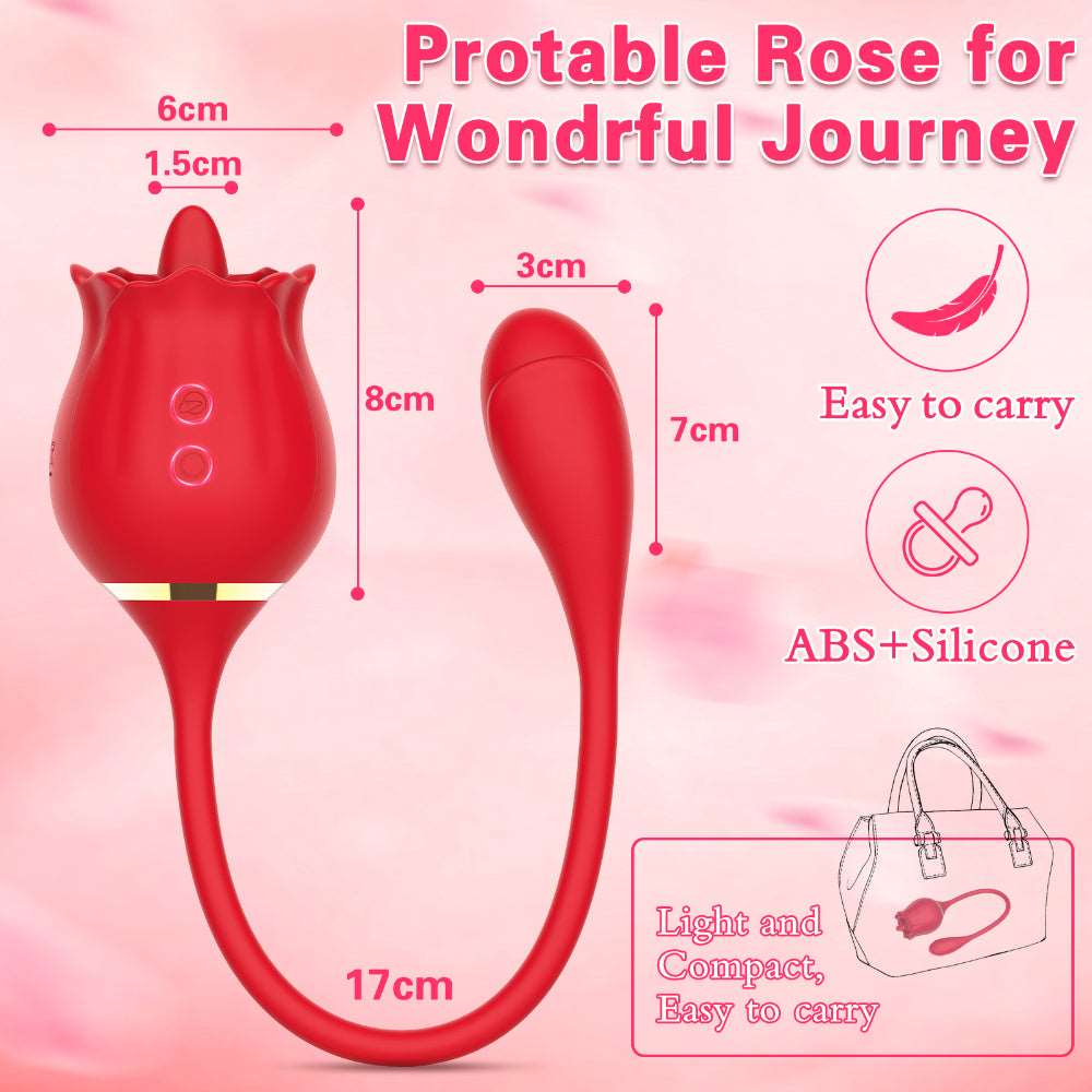 2 In 1 Rose Clitoris Vibrator Tongue Licking Thrusting Vibrator Nipple Stimulator - Image 8