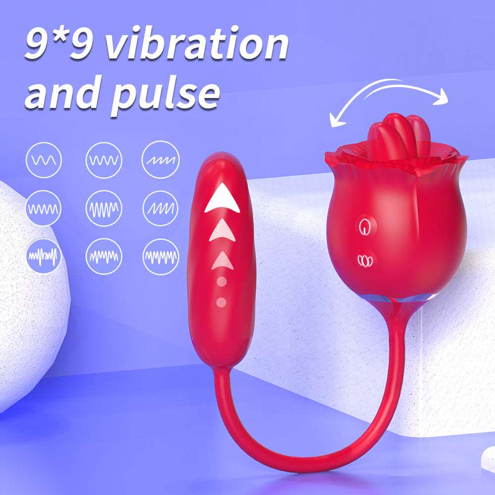 2 In 1 Rose Toy Thrusting Dildo Vibrator With 9 Tongue Licking 9 Thrusting Vibrating - Image 2