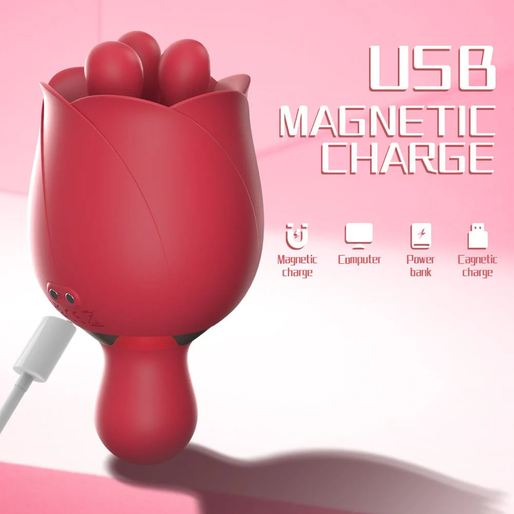2 In 1 Rose Vibrator Sex Toy Clitoral Clit Tongue Licking Vibrator - Image 5