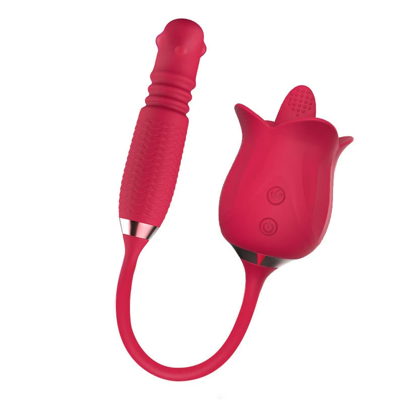 3-in-1 Blooming Sexy Pink Rose Toy Rotating Pearls Telescopic Tongue-licking Vibrator - Image 10