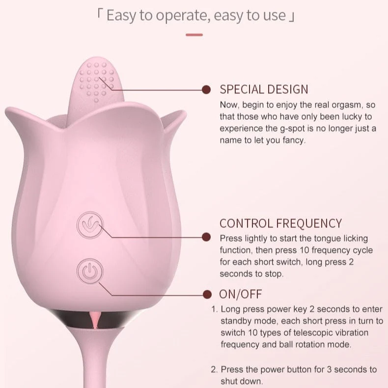 3-in-1 Blooming Sexy Pink Rose Toy Rotating Pearls Telescopic Tongue-licking Vibrator - Image 4
