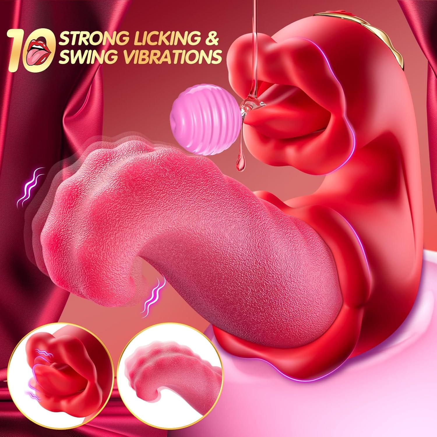 3 in 1 Tongue Thrusting Vibrators Dildo with 10 Licking Clitoral & Swing Mode - Image 3