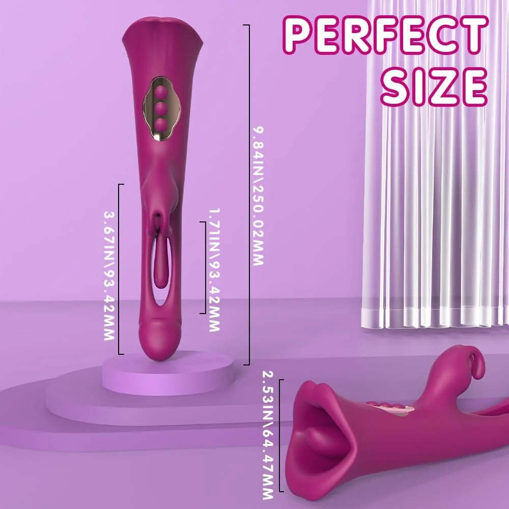 4 IN 1 Rose Muncher Rabbit Vibrator Licking Vibrating Flapping Clit Nipple Stimulator - Image 8