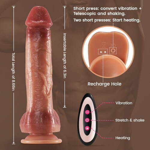 9 Vibrating 3 Thrusting & Swing Intelligent Heating Realistic Dildo Vibrator 6.3 Inch - Image 5
