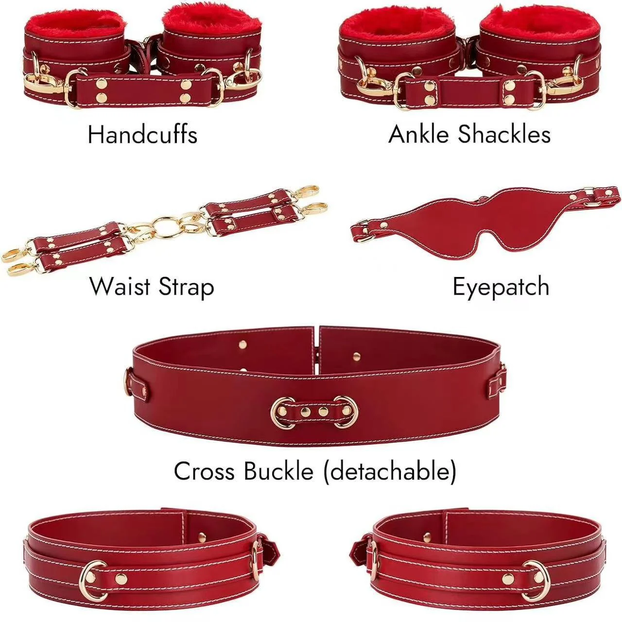 6PCS Sex Bondage BDSM Kit with Adjustable Cuffs Blindfold SM Games For Couple - Image 6