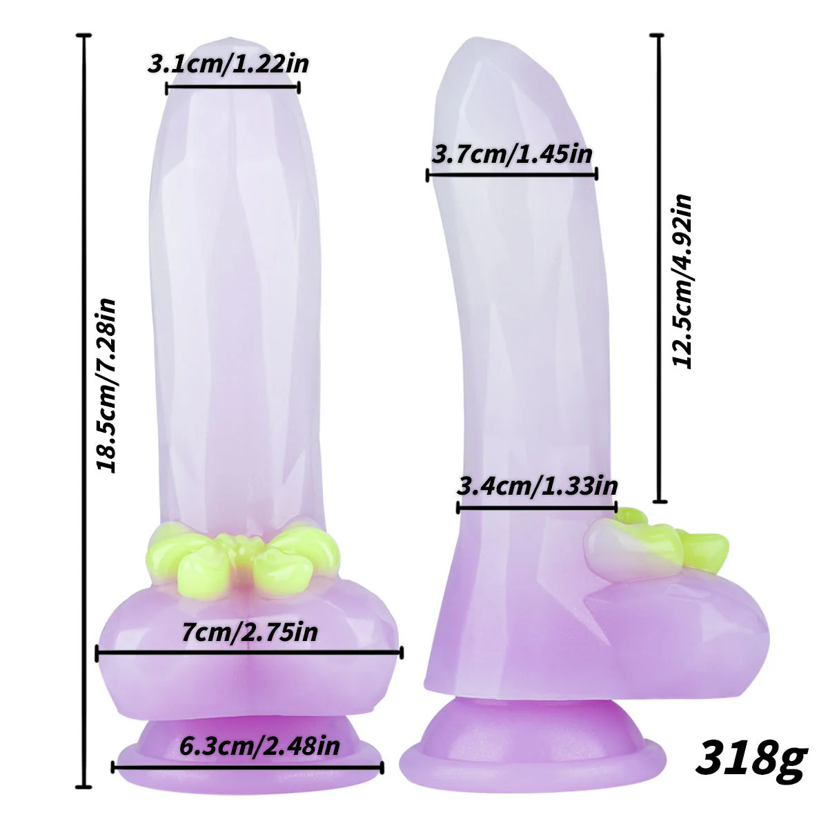 7.48in Gradient Purple Realistic Dildo Butt Plug With Bow - Image 11