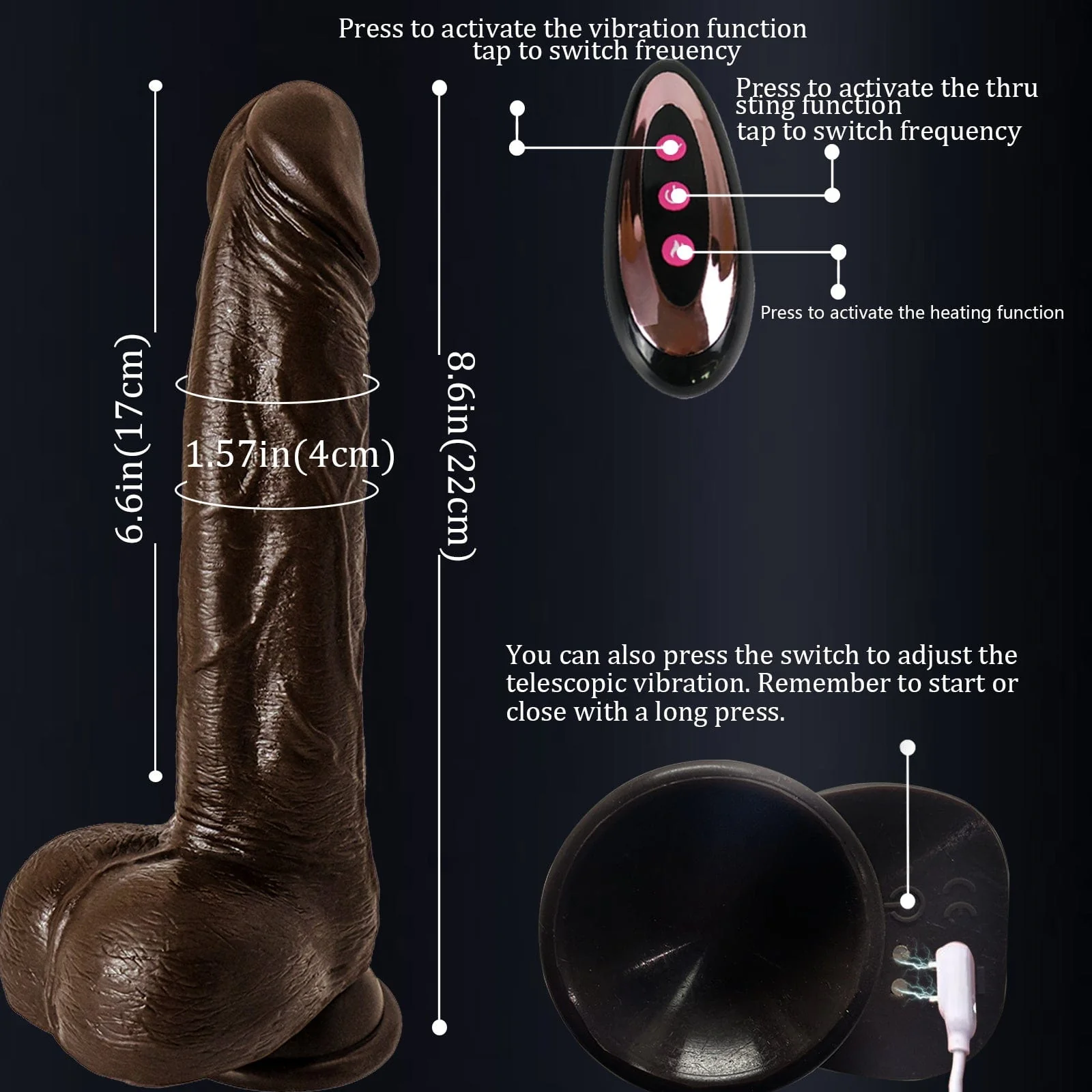 8.6-In Vibrating Thrusting Swing Thick Long Lifelike Dildo With Remote Control - Image 10