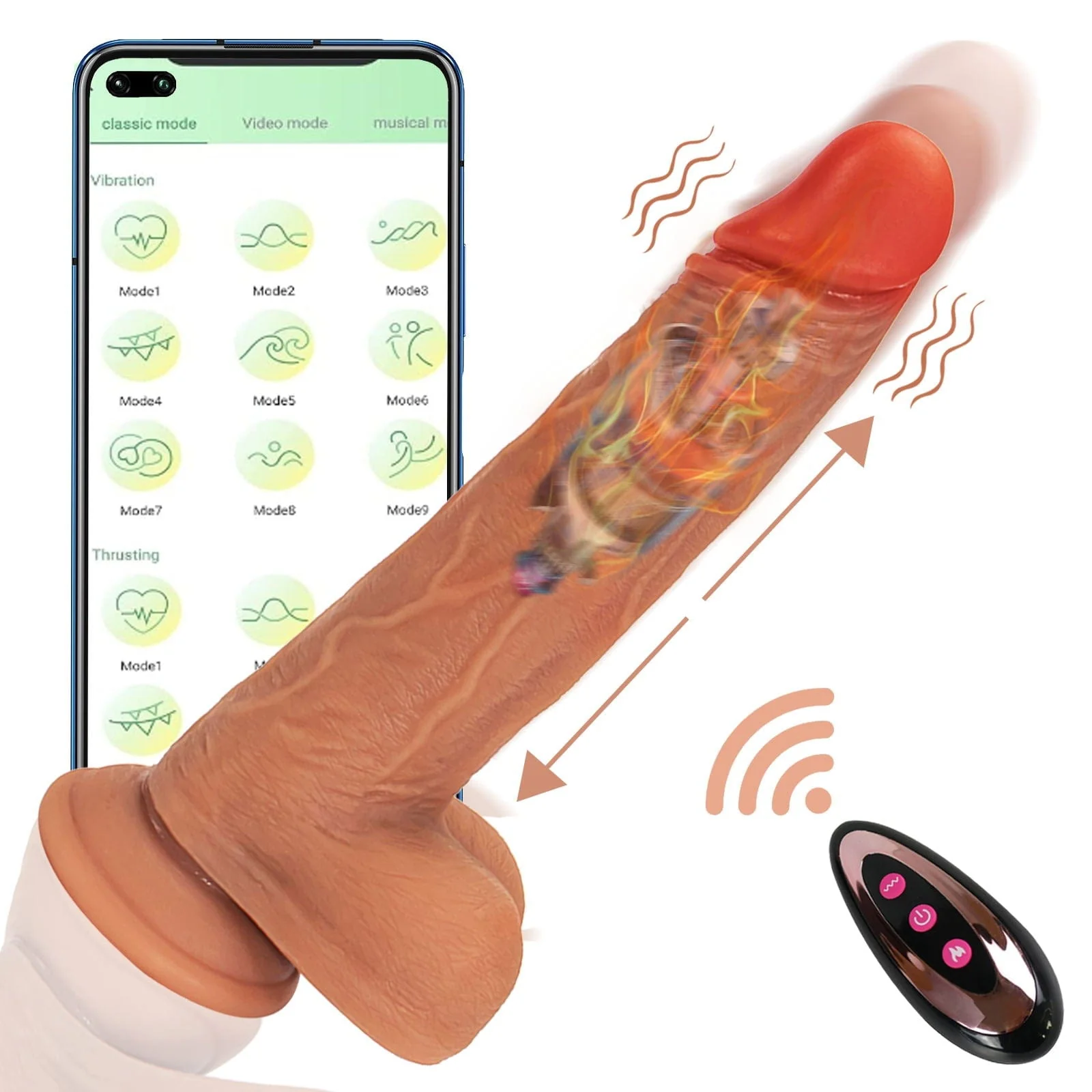 8.6-In Vibrating Thrusting Swing Thick Long Lifelike Dildo With Remote Control - Image 13