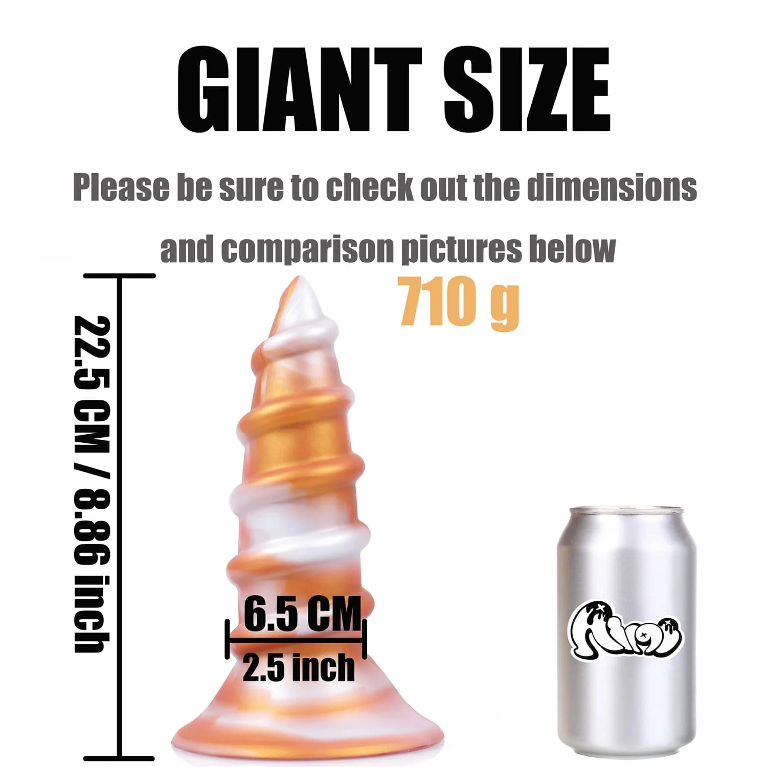 AIMITEX Gold Silicone Screw Super Thick Penis Butt Plug Anal Sex Toy - Image 7