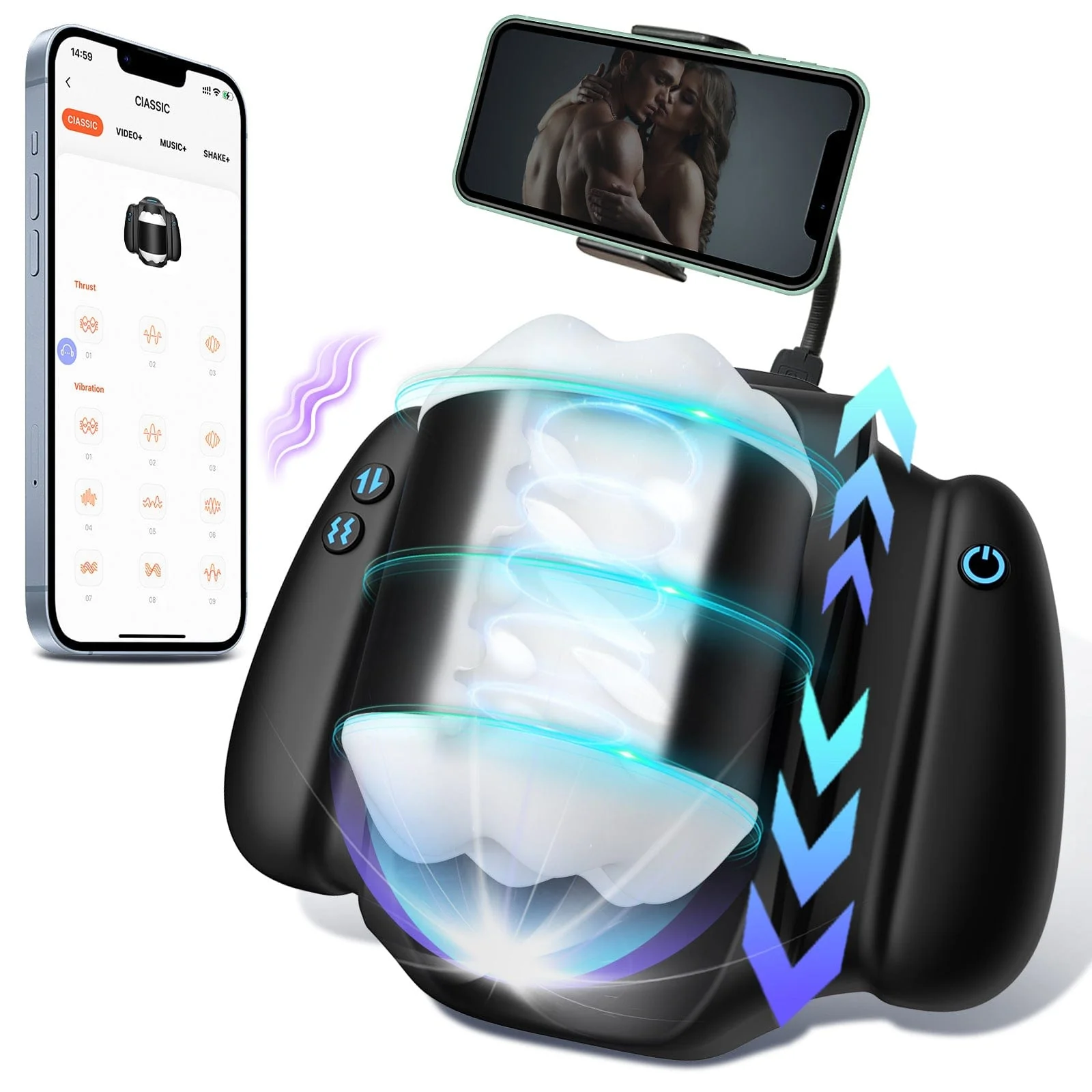 APP Controlled Male Masturbator 10 Vibration Modes 3 Thrusting Speeds  Telescopic