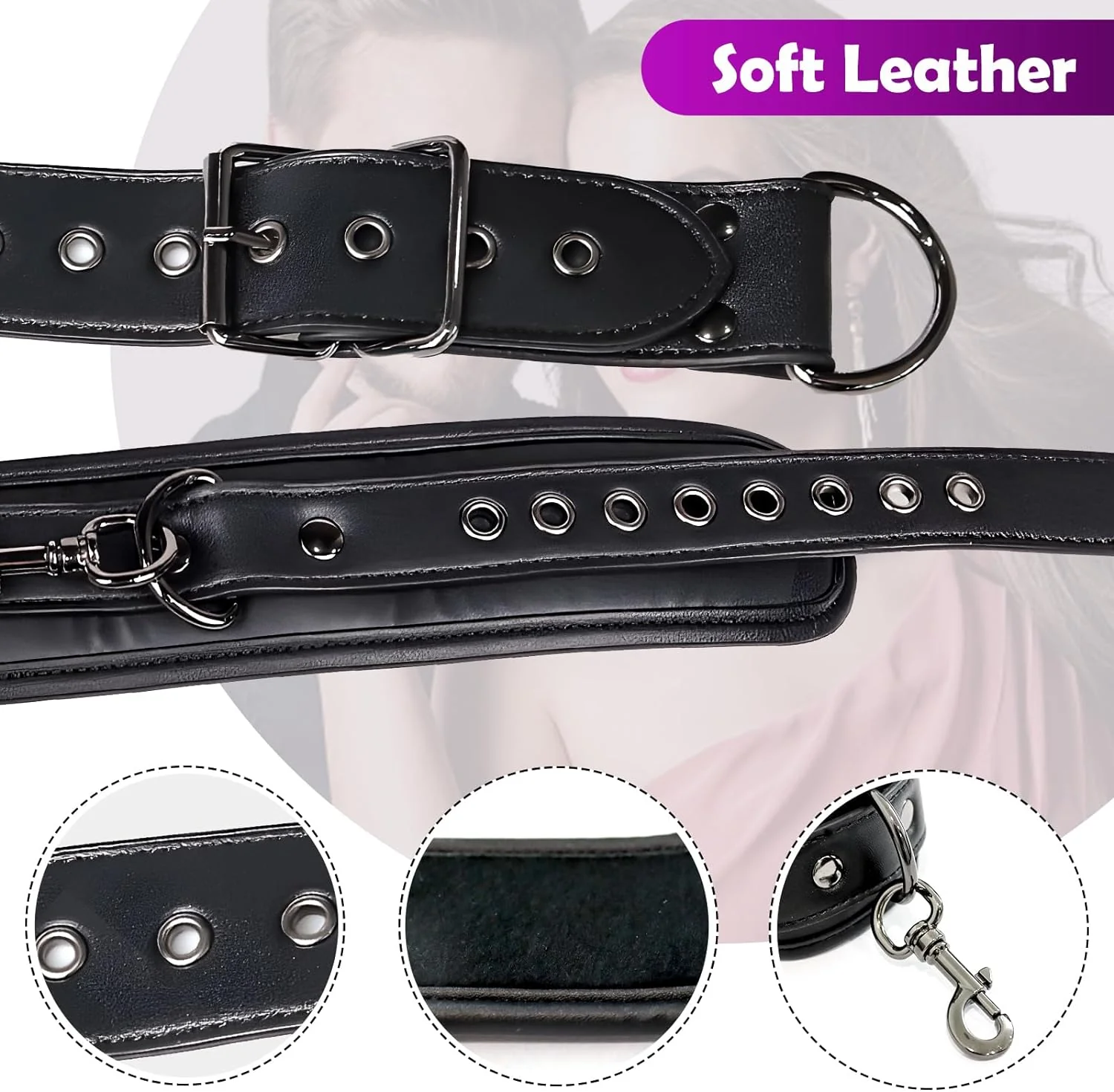 BDSM Bondage Neck to Wrist Restraints Kit with Traction Chain - Image 3