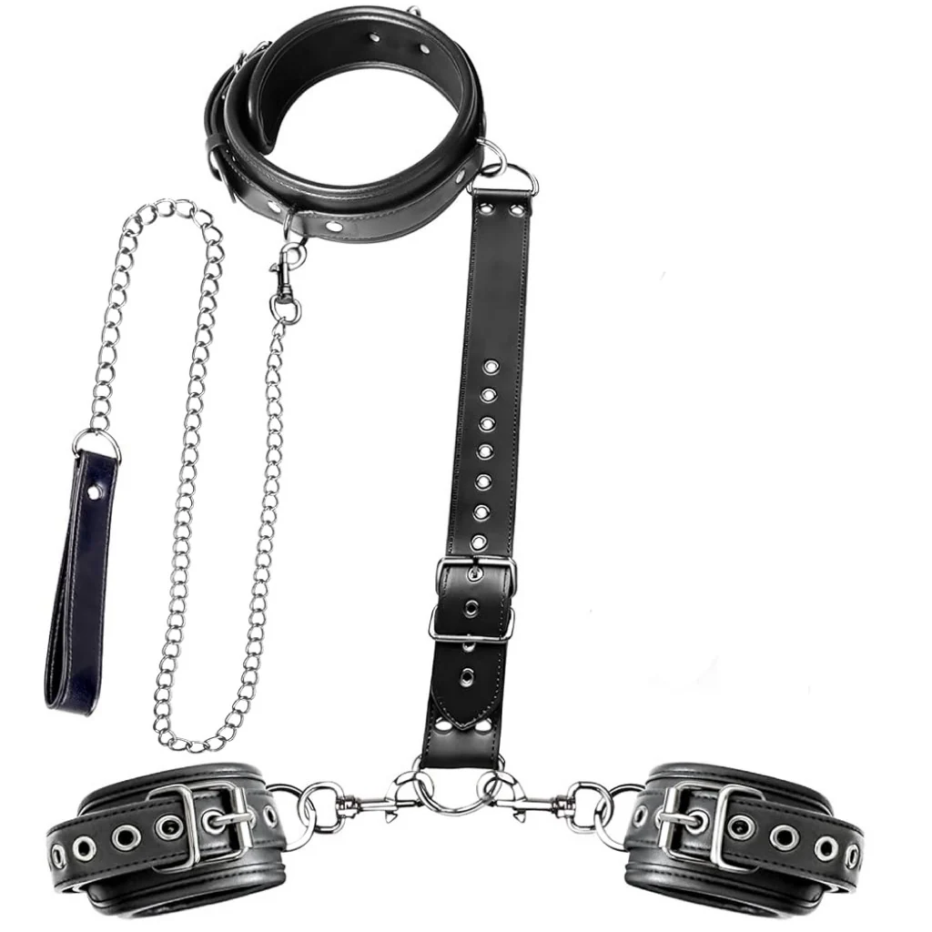 BDSM Bondage Neck to Wrist Restraints Kit with Traction Chain - Image 7