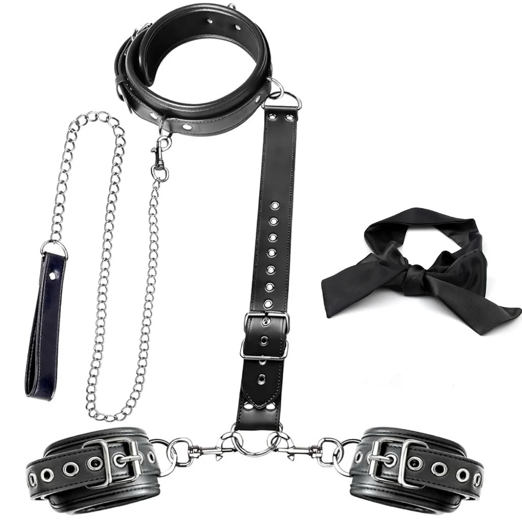 BDSM Bondage Neck to Wrist Restraints Kit with Traction Chain - Image 8