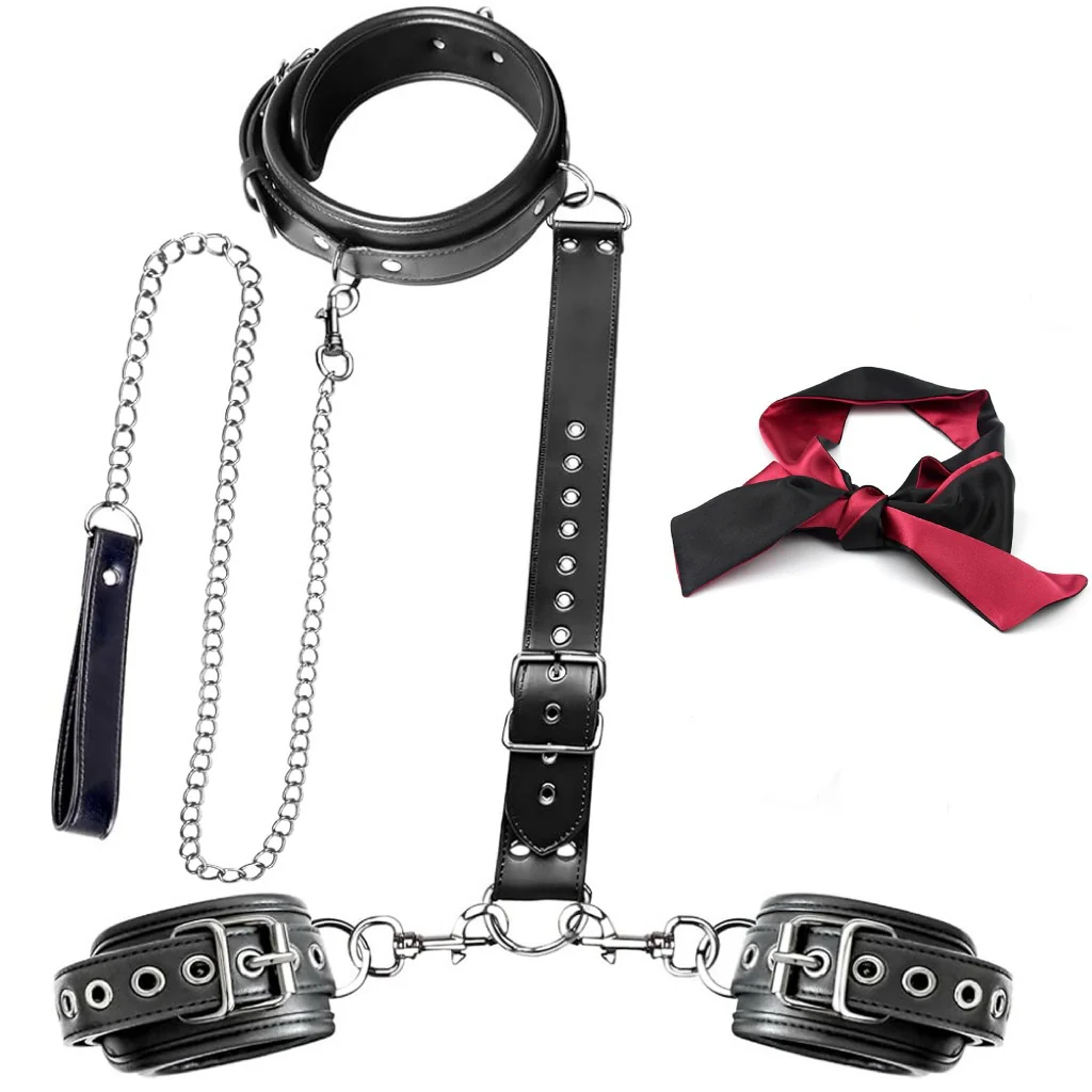 BDSM Bondage Neck to Wrist Restraints Kit with Traction Chain - Image 9