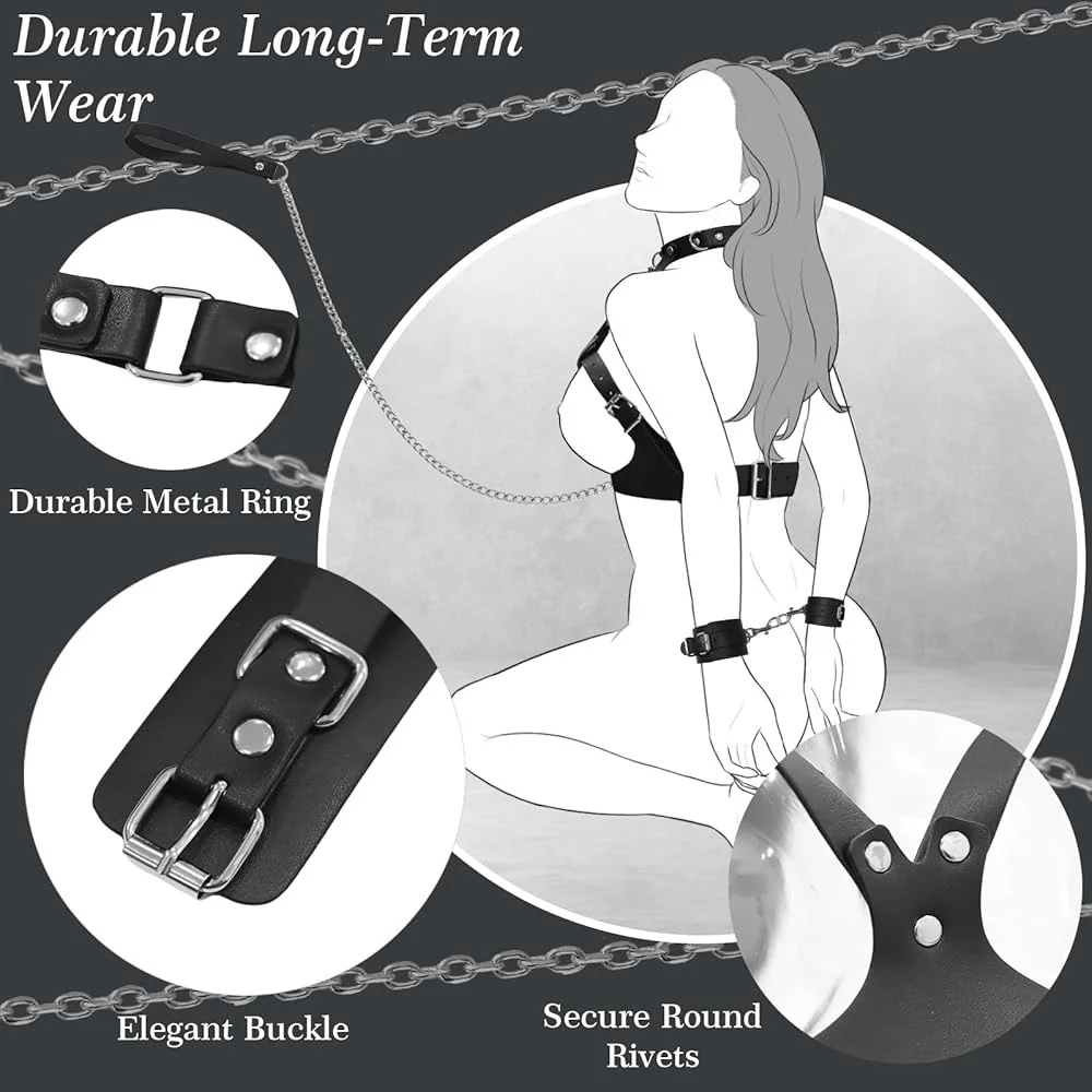BDSM Bondage Sex Breast Restraints Collars Handcuffs Bundle Set - Image 3
