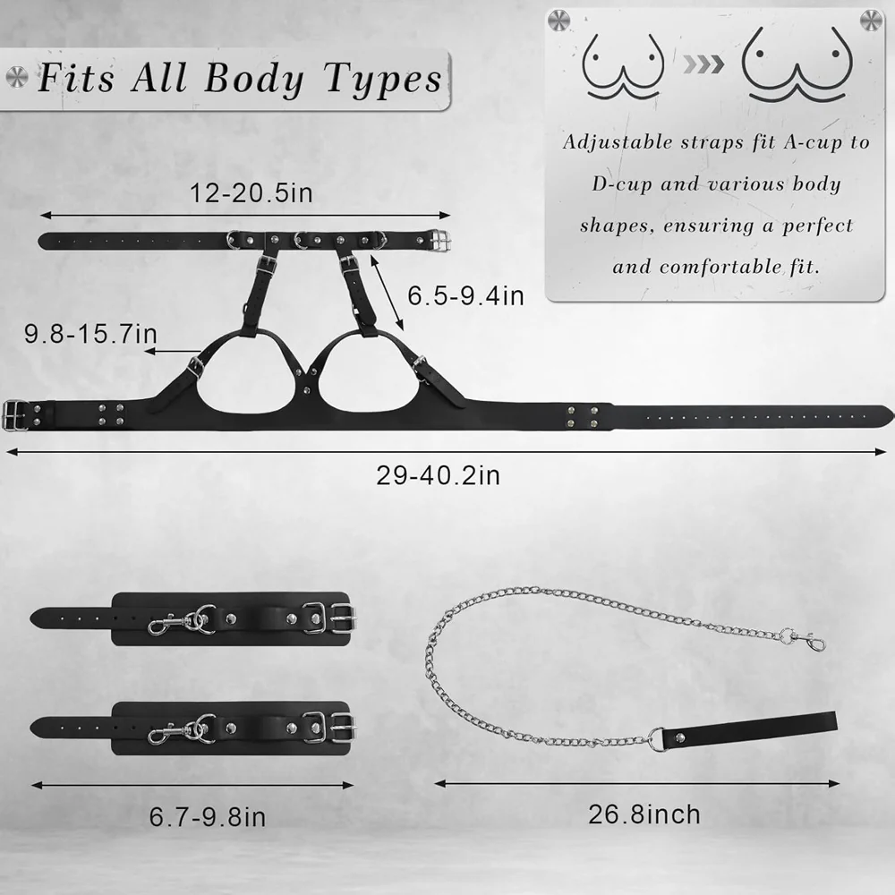 BDSM Bondage Sex Breast Restraints Collars Handcuffs Bundle Set - Image 5