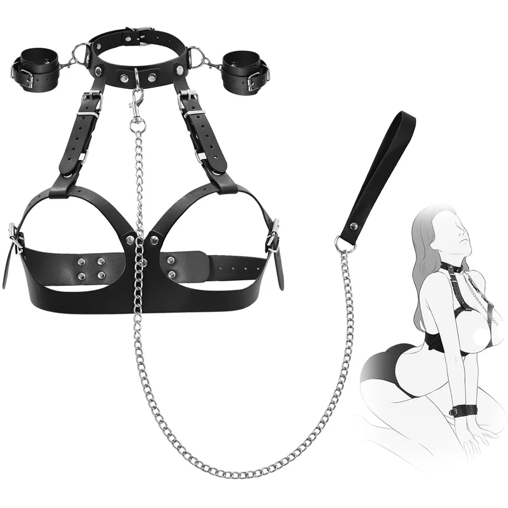 BDSM Bondage Sex Breast Restraints Collars Handcuffs Bundle Set - Image 6