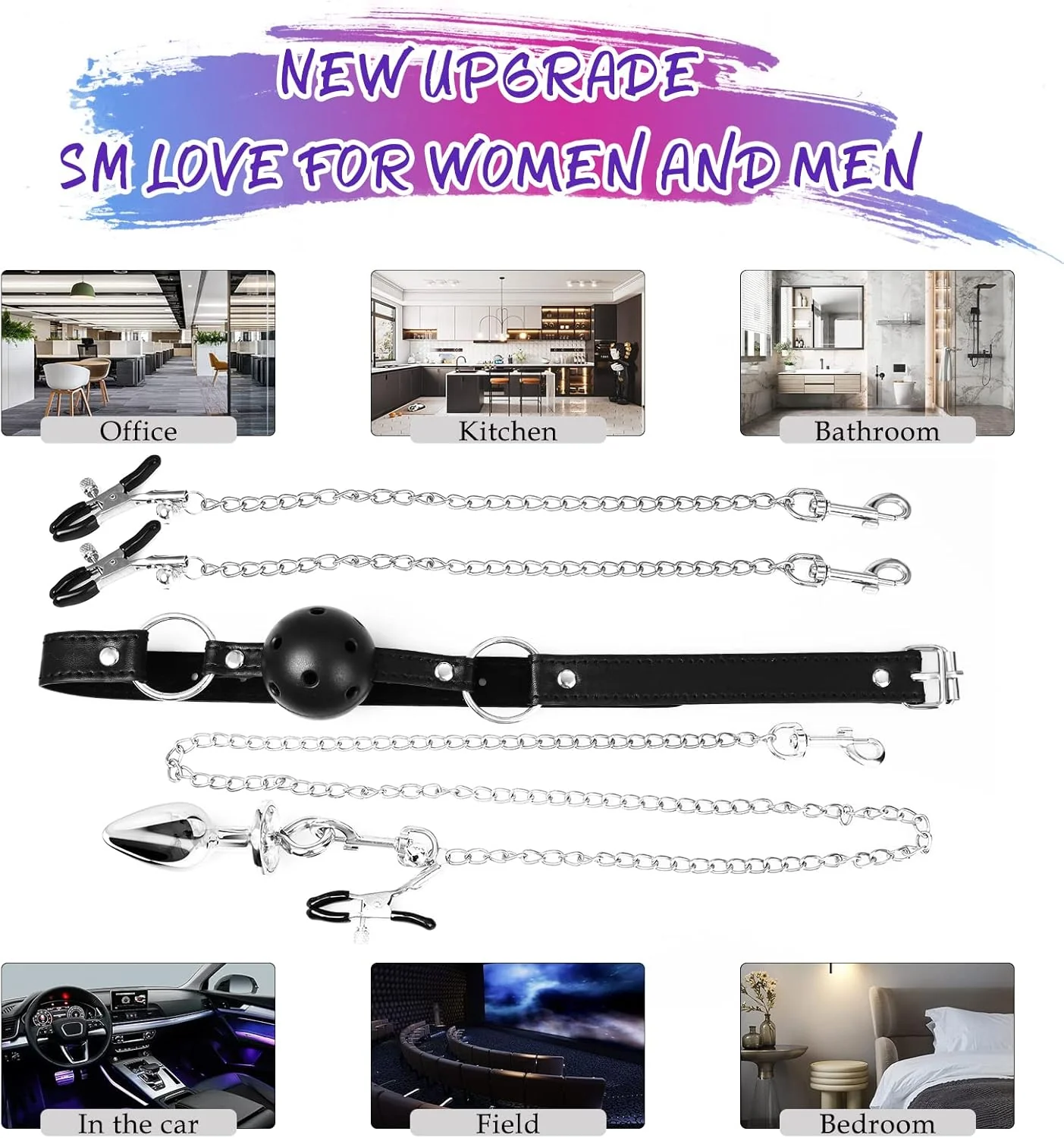 BDSM Bondaged Restraints Ball Gag Nipple Clitoris Clamp Anal Plug Set - Image 6