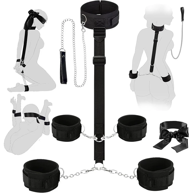 BDSM Kit Neck to Wrist Behind Back Collar Restraints Adjustable Set SM Play