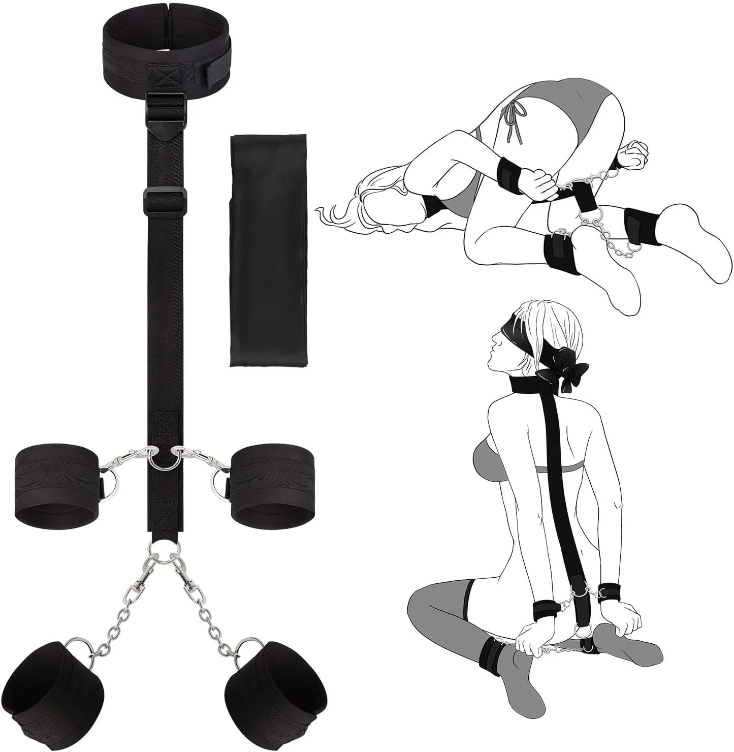 BDSM Kit Neck to Wrist Behind Back Collar Restraints Adjustable Set SM Play - Image 10