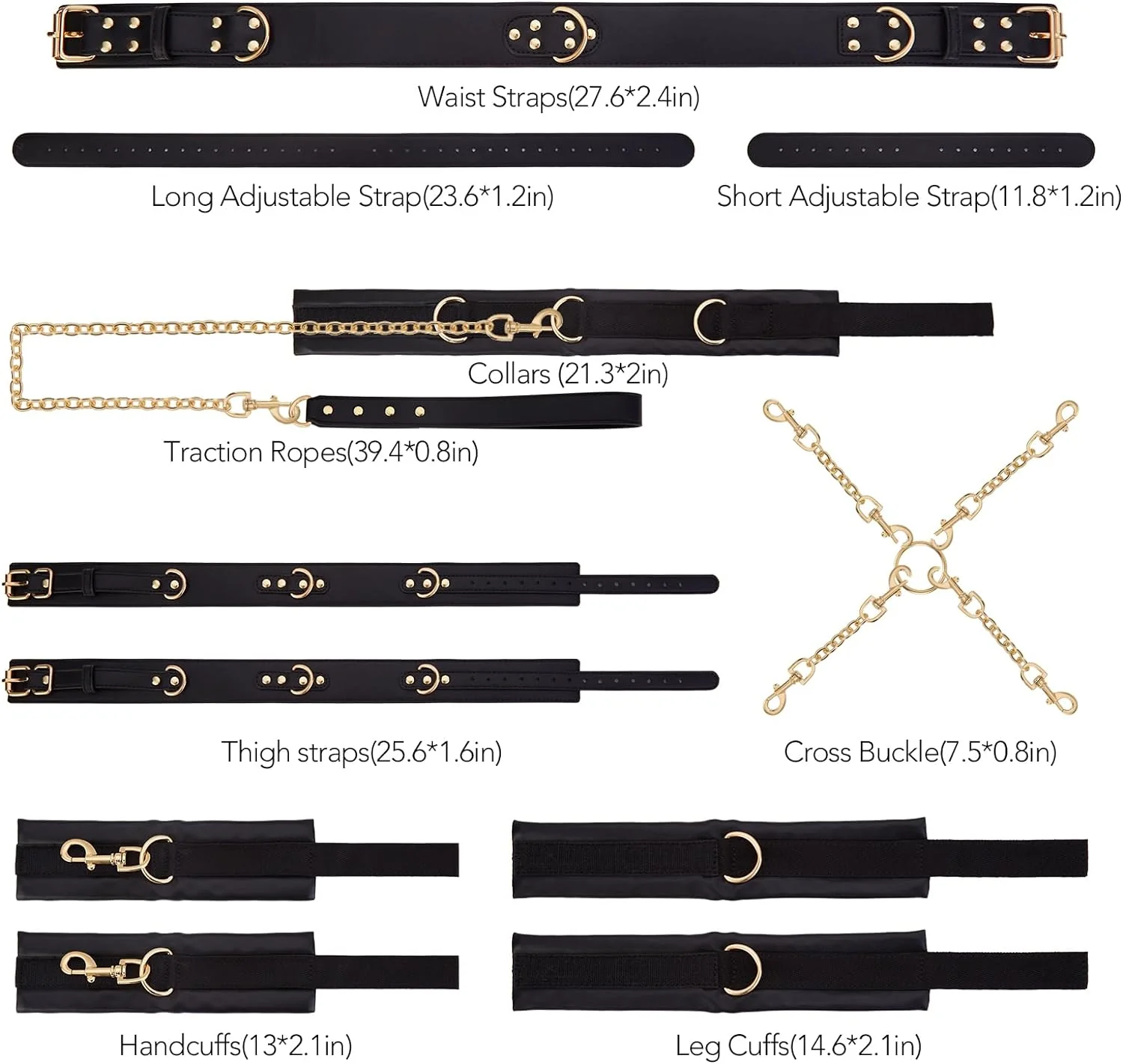BDSM Kit PU Leather Handcuffs and Legcuffs Gold Chain Bondage DIY SM Sex Toys - Image 6