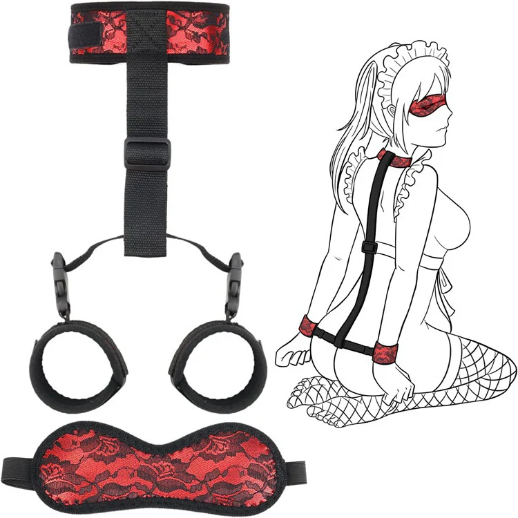 BDSM Neck to Wrist Restraints Backcuffs Bondage Set SM Games Play - Image 8