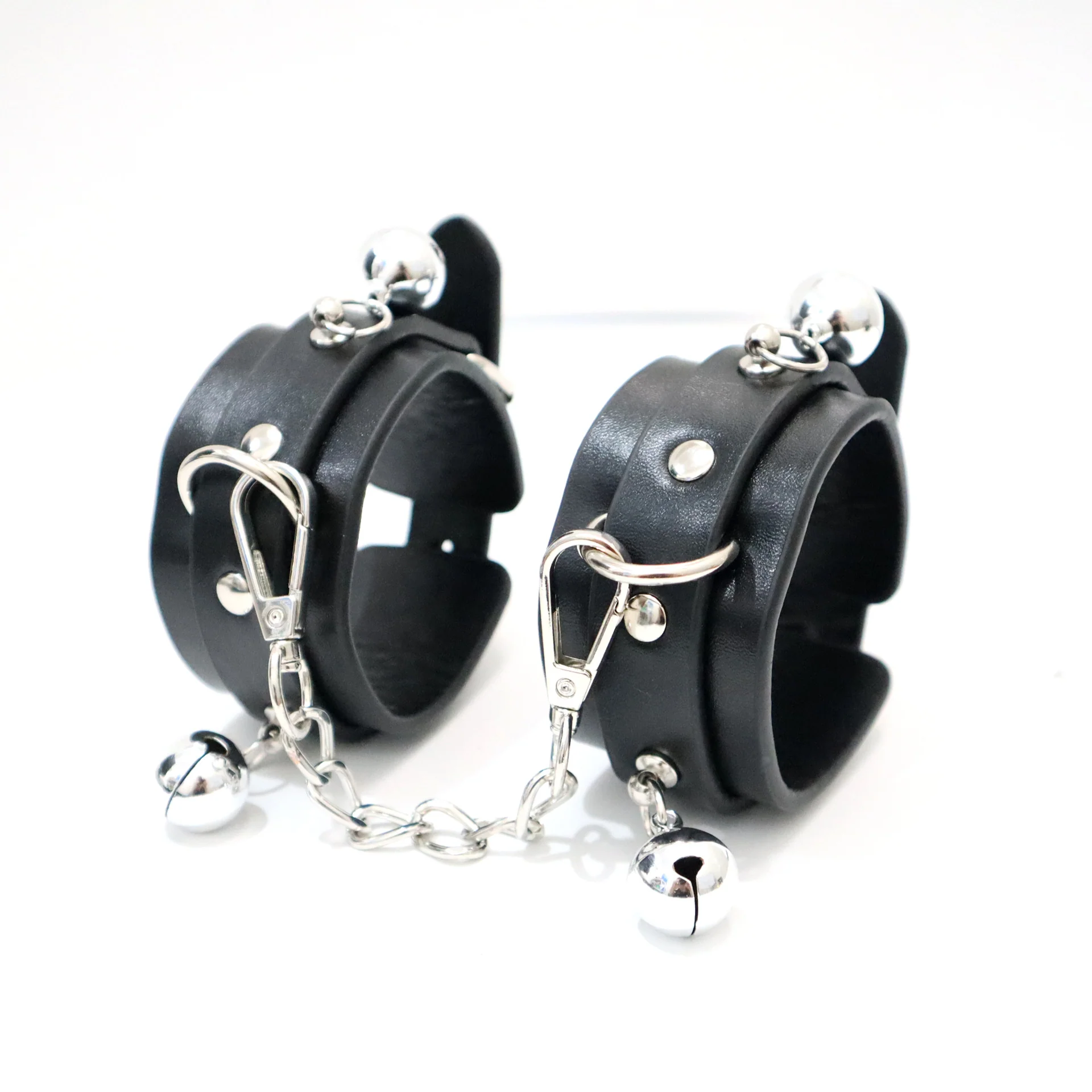 BDSM PU Leather Bondage SM Handcuffs with Bells - Image 3