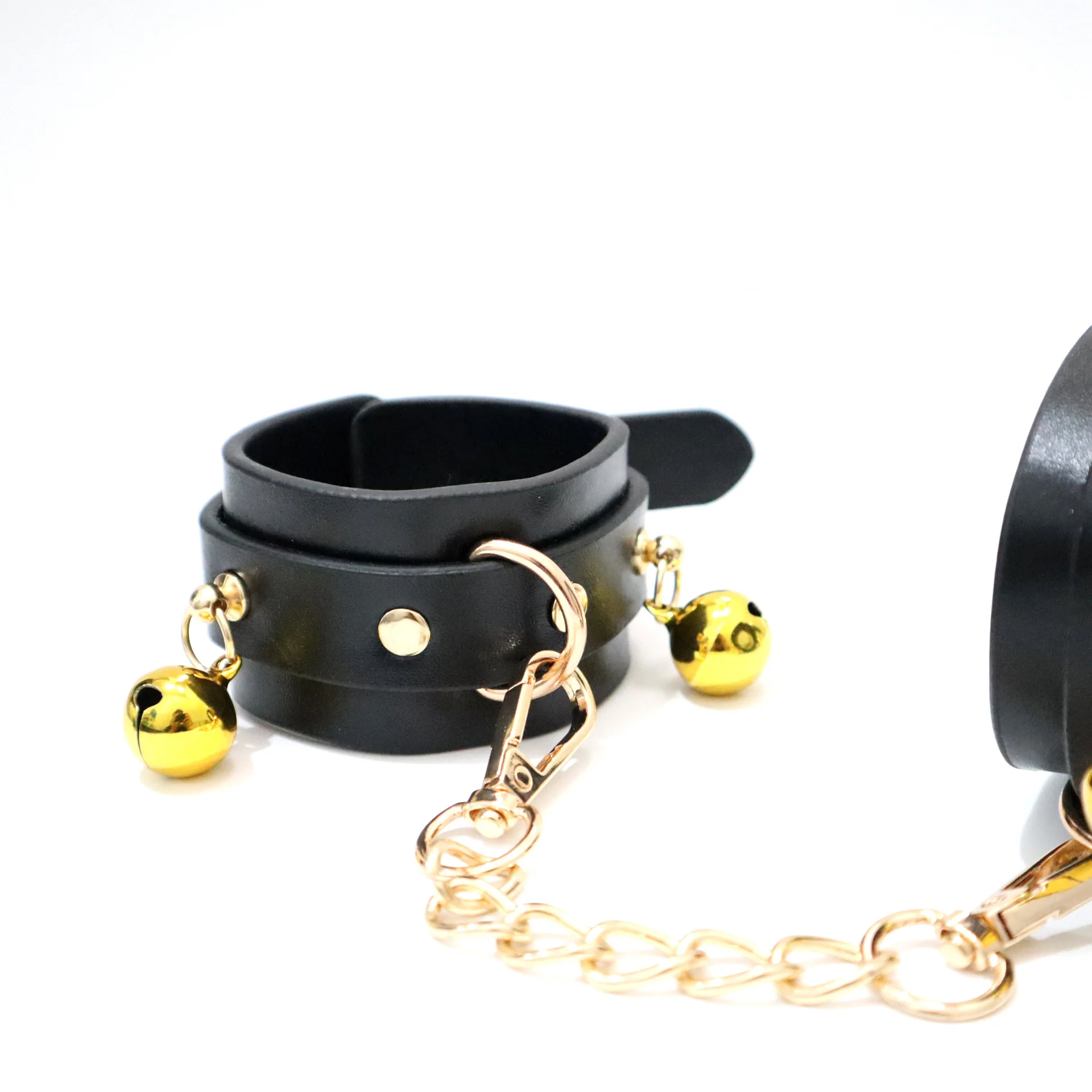 BDSM PU Leather Bondage SM Handcuffs with Bells - Image 4