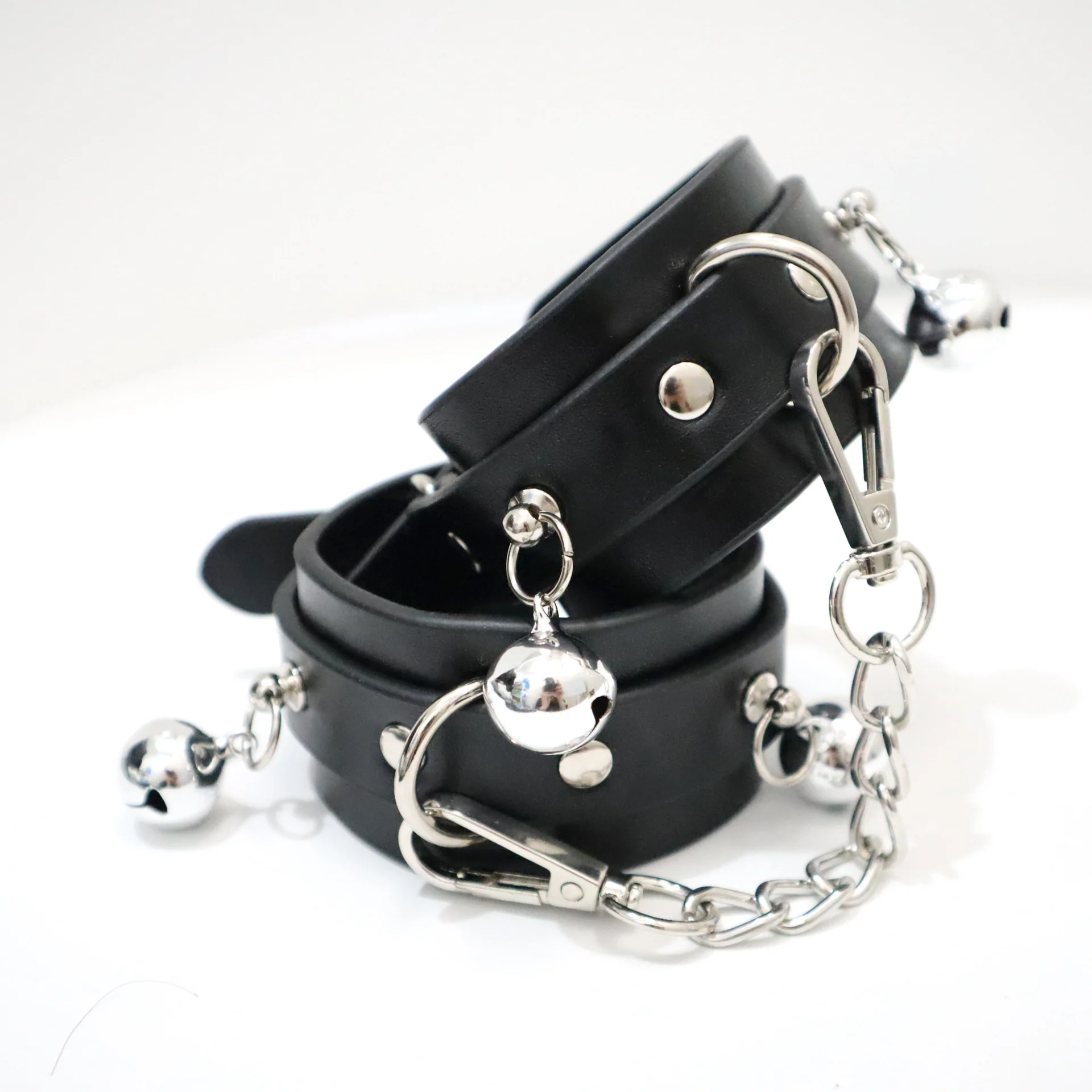 BDSM PU Leather Bondage SM Handcuffs with Bells - Image 5