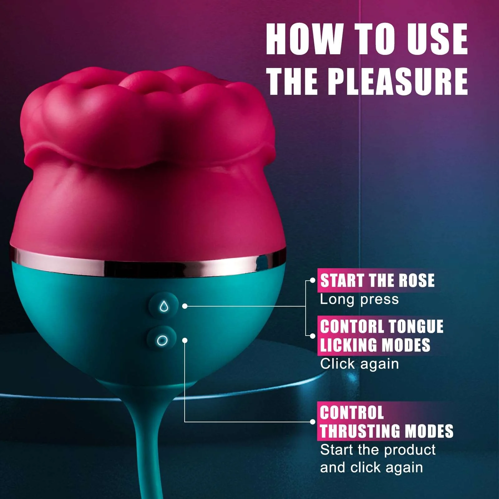 Big Mouth 3in1 Rose shaped Vibrator With 9 Tongue Licking & 6 Thrusting G Spot Dildo - Image 2