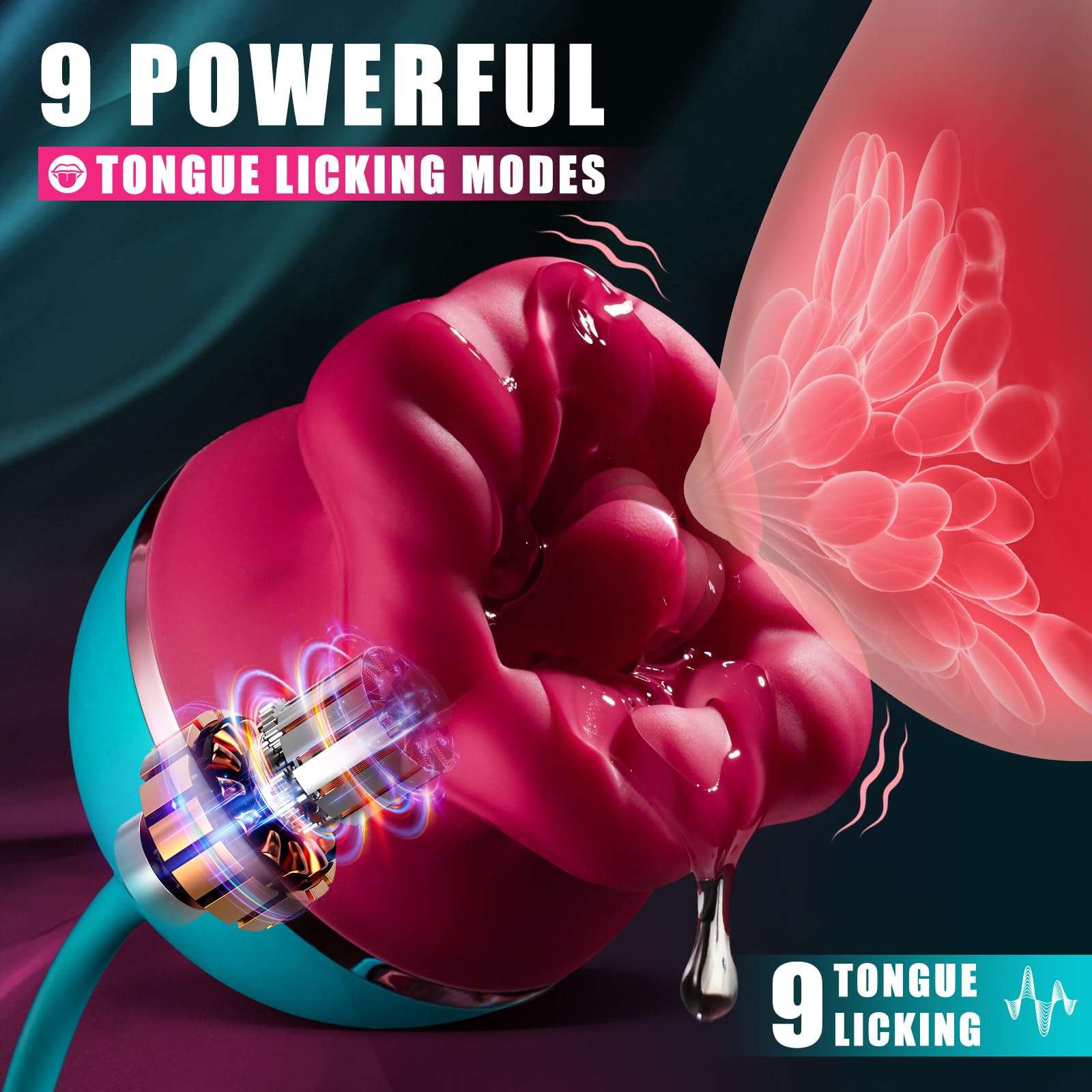 Big Mouth 3in1 Rose shaped Vibrator With 9 Tongue Licking & 6 Thrusting G Spot Dildo - Image 3