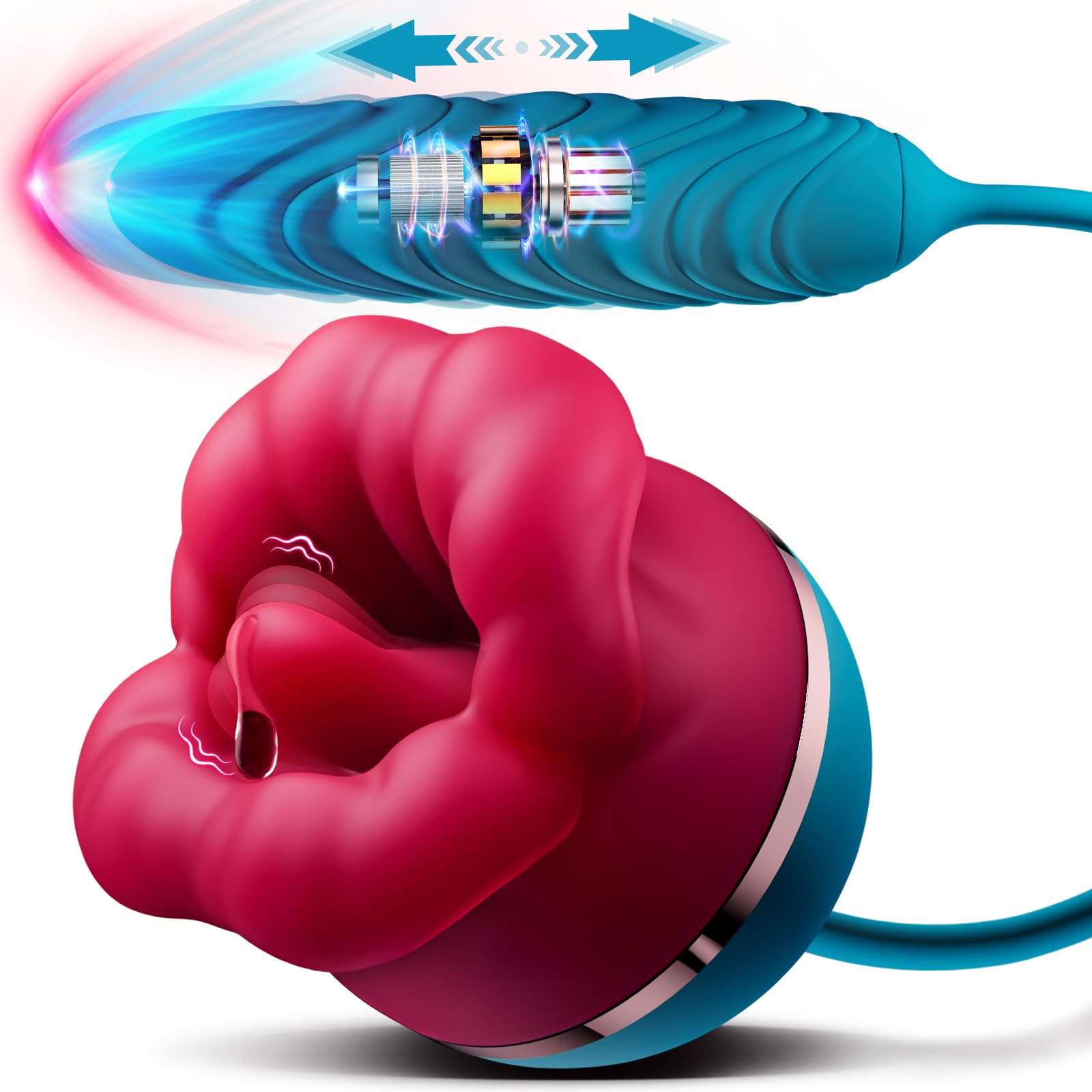 Big Mouth 3in1 Rose shaped Vibrator With 9 Tongue Licking & 6 Thrusting G Spot Dildo - Image 6
