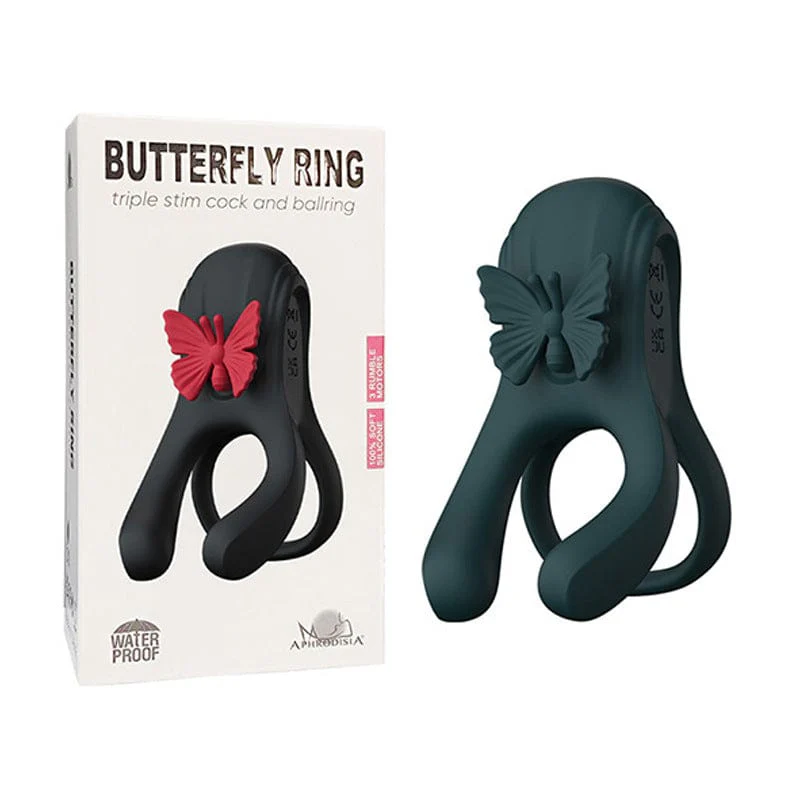 3 in 1 Butterfly Cock Ring 3 Motors 10 Modes Erection Enhancing Vibration Penis Vibrator - Image 5