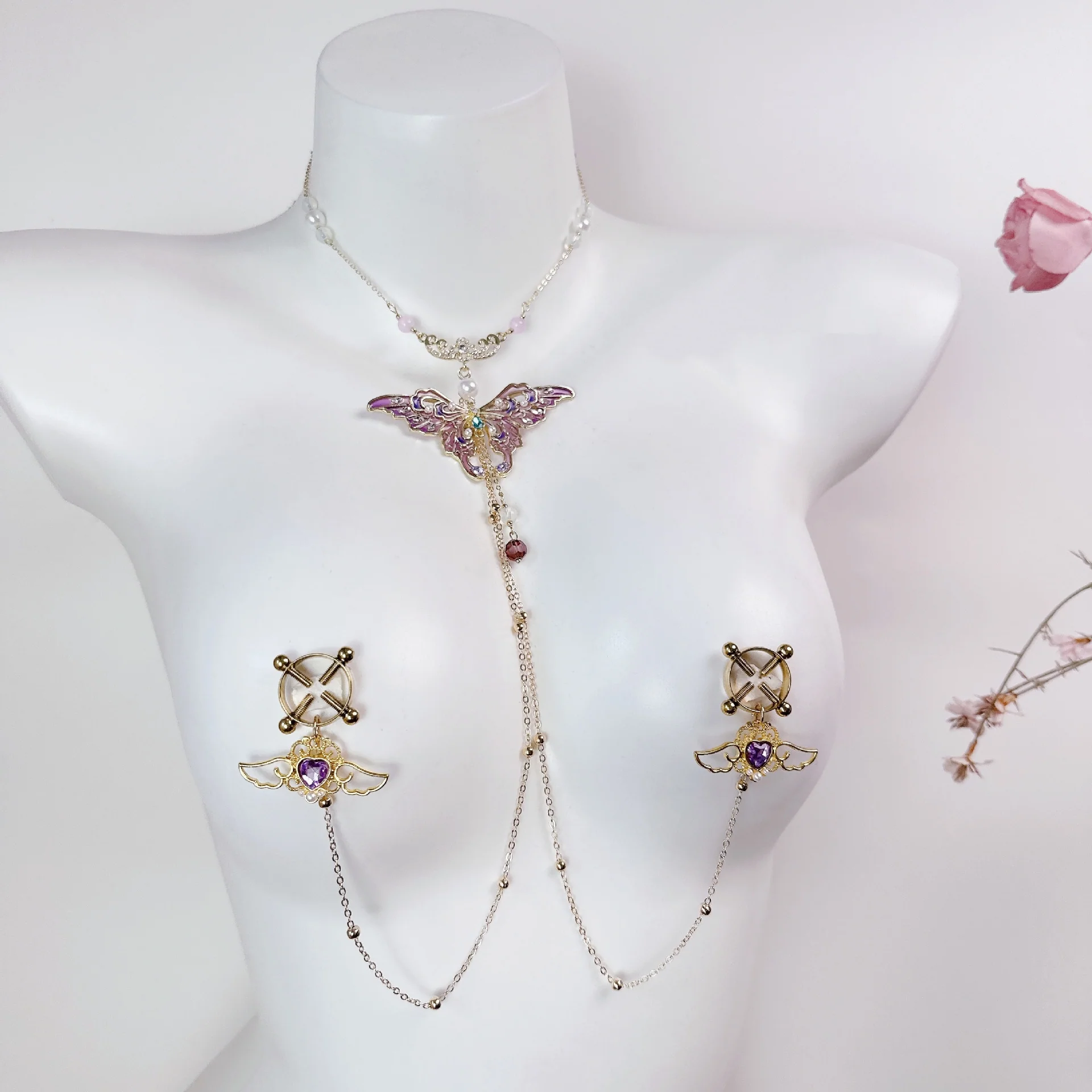 Butterfly Collar & Nipple Clamp Chain Suit - Image 4
