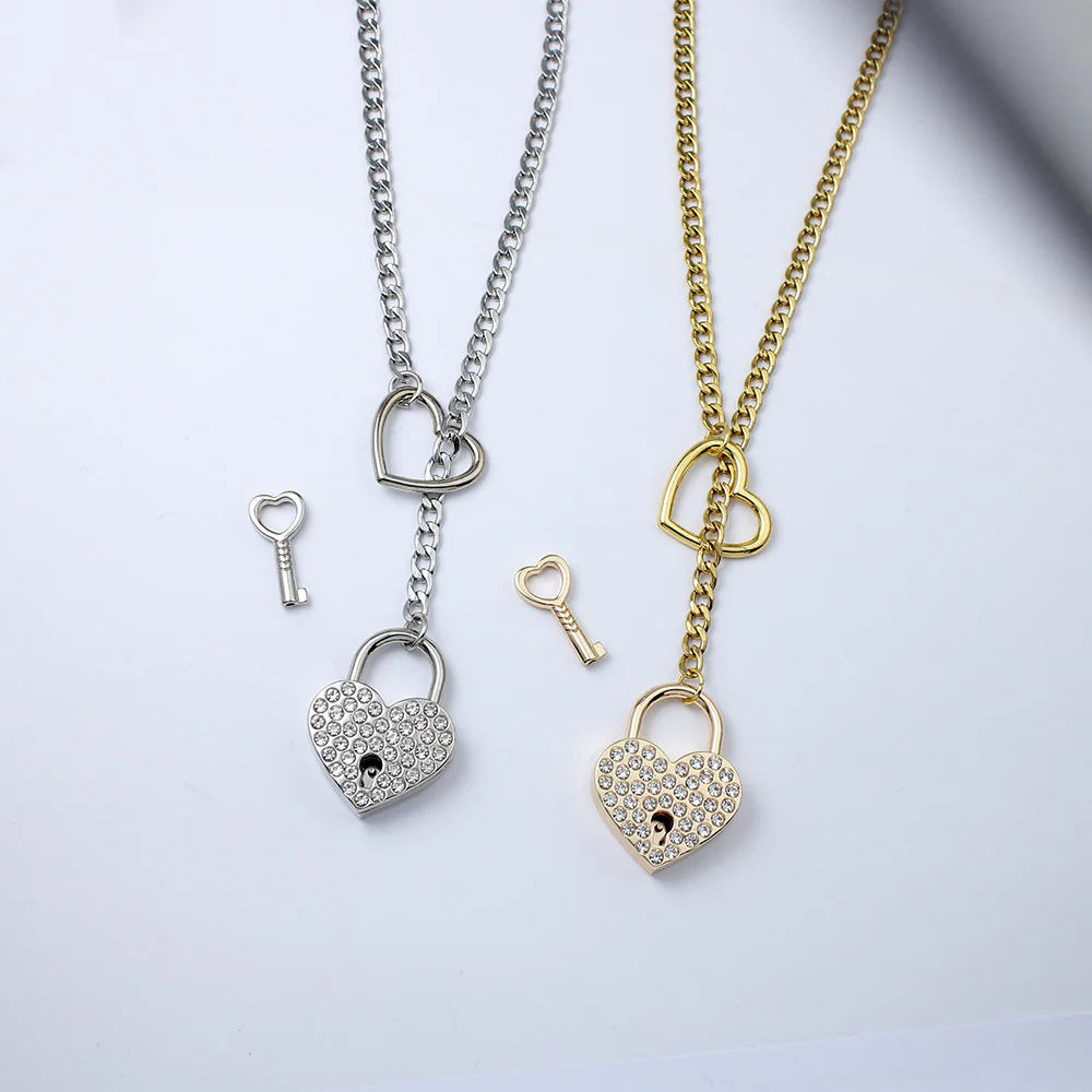 Crystal Heart Lock & Key O-ring Slip Chain - Image 10
