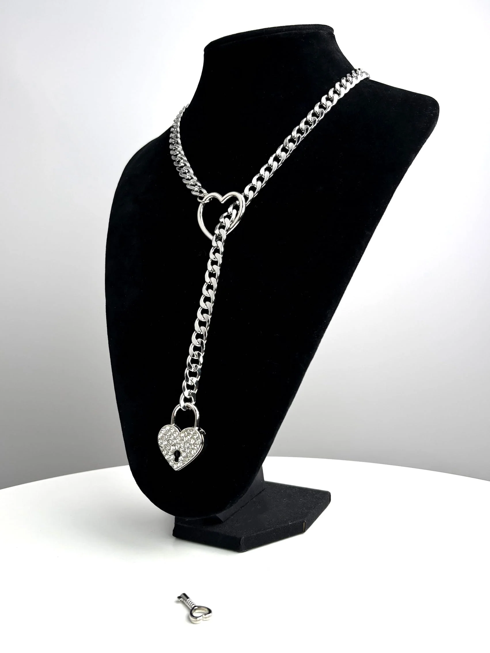 Crystal Heart Lock & Key O-ring Slip Chain - Image 3