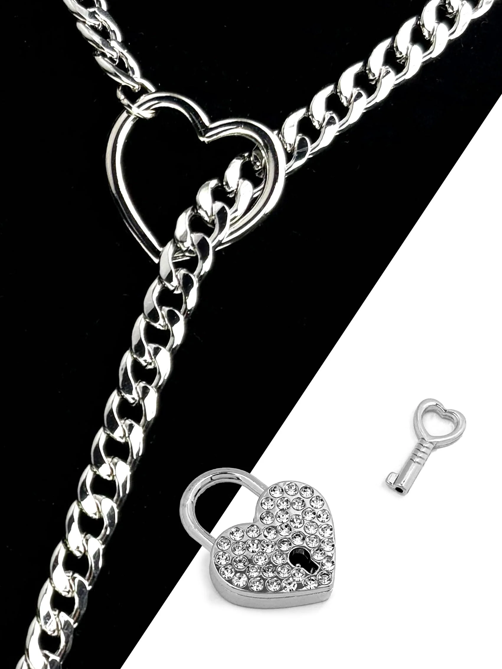 Crystal Heart Lock & Key O-ring Slip Chain - Image 5