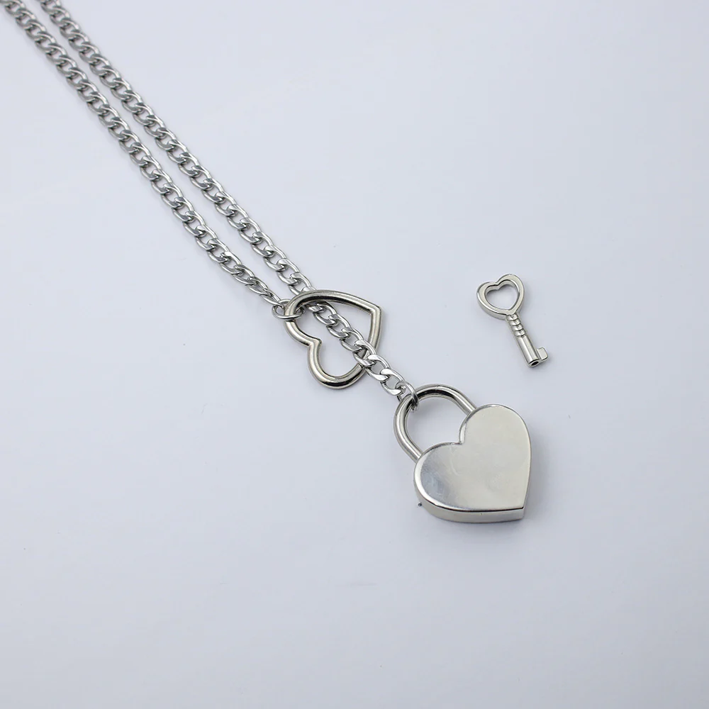 Crystal Heart Lock & Key O-ring Slip Chain - Image 6