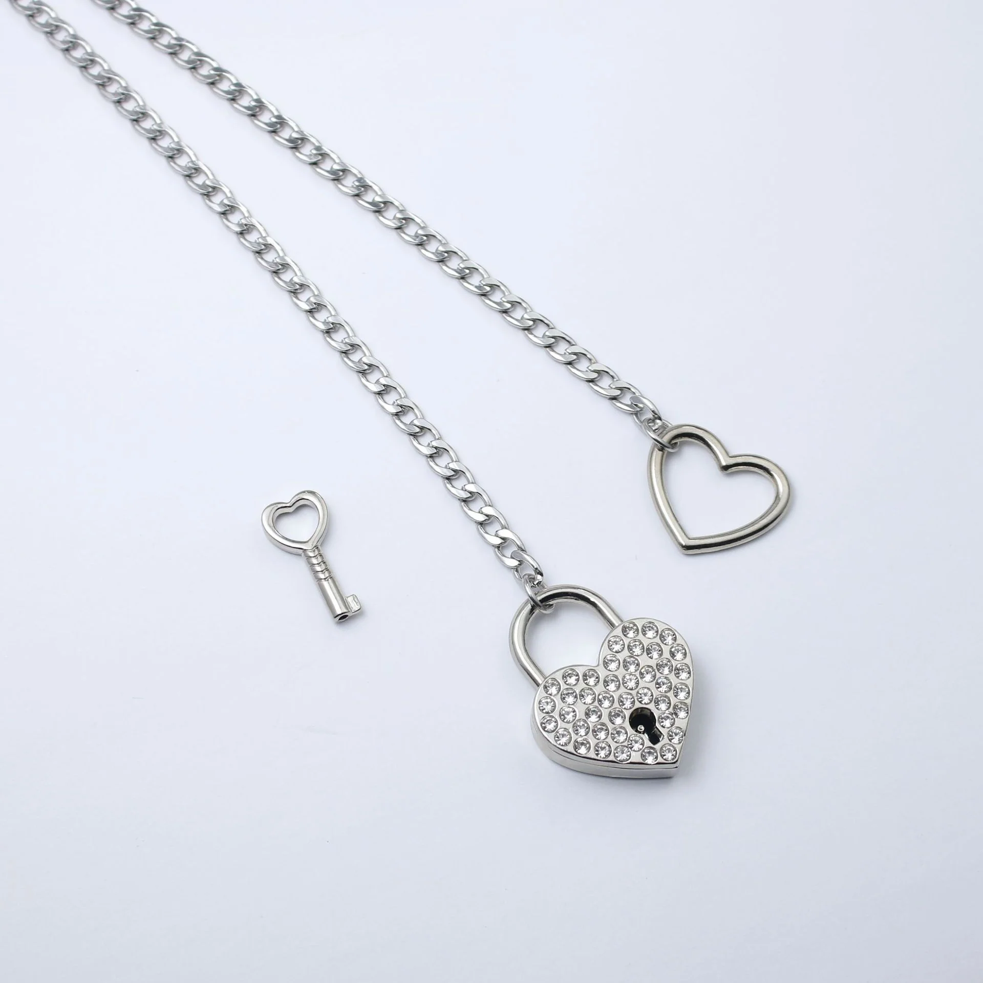 Crystal Heart Lock & Key O-ring Slip Chain - Image 7