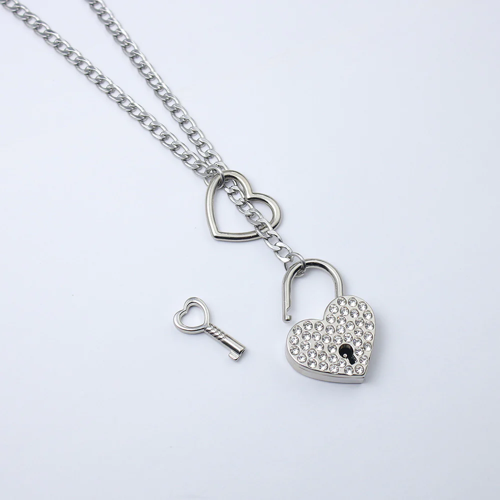 Crystal Heart Lock & Key O-ring Slip Chain - Image 8