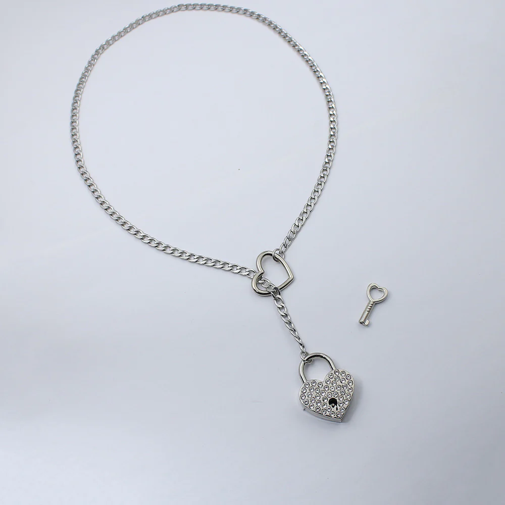 Crystal Heart Lock & Key O-ring Slip Chain - Image 9