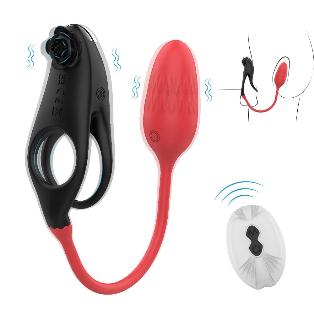 Detachable Design Vibrating Cock Penis Ring With Anal Plug for Couple - Image 2