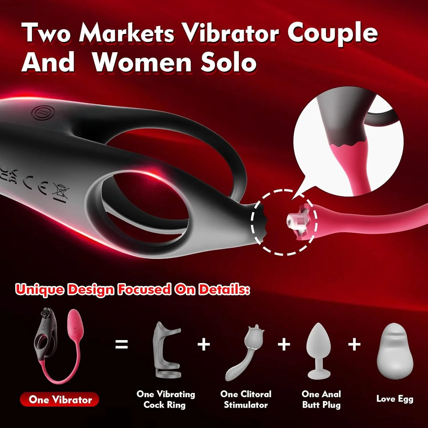 Detachable Design Vibrating Cock Penis Ring With Anal Plug for Couple - Image 3