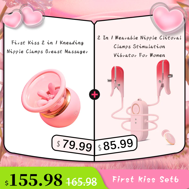 First Kiss 2 in 1 Kneading Nipple Clamps Breast Massager - Image 12